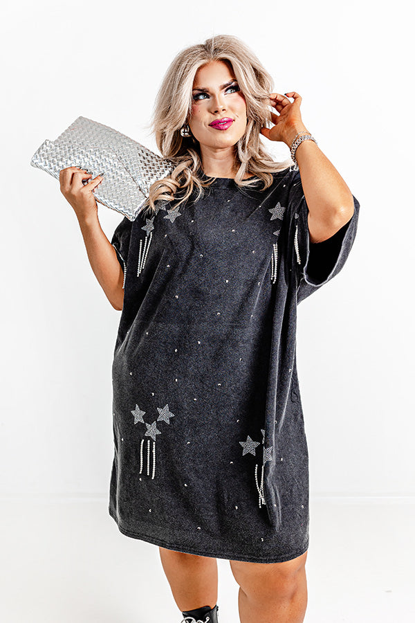 Artfully Done Embellished T-Shirt Dress in Vintage Black Curves Image - 1