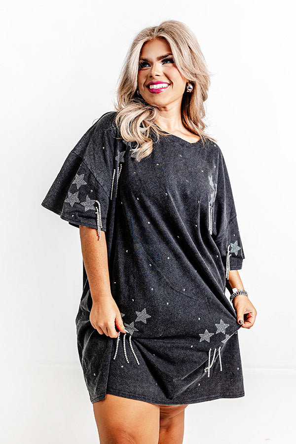 Artfully Done Embellished T-Shirt Dress in Vintage Black Curves Image - 1