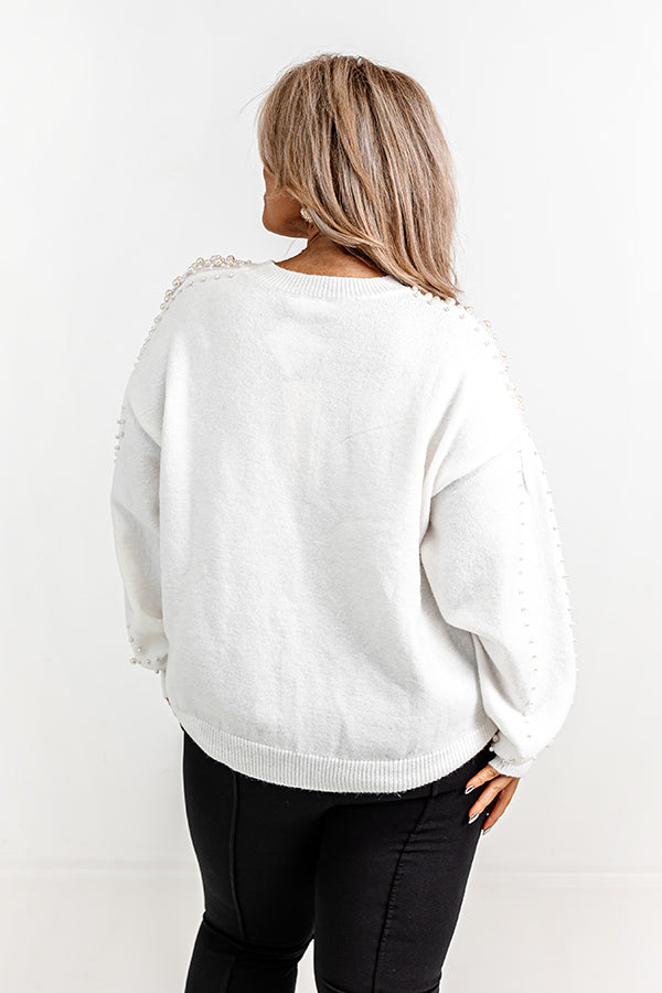Modern Muse Pearl Embellished Sweater In White Curves Image - 4