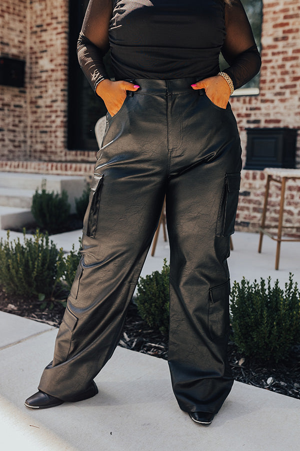The Jenika High Waist Faux Leather Cargo Pants Curves Image - 2