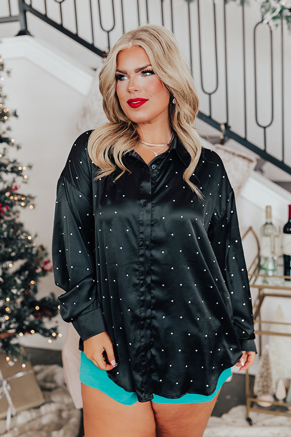 Milan Muse Rhinestone Satin Top In Black Curves Image - 2