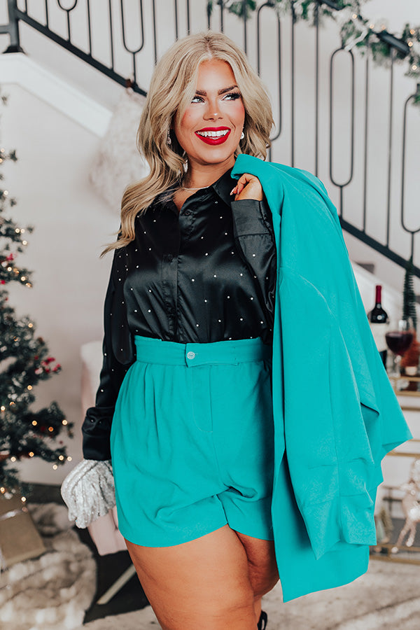 Milan Muse Rhinestone Satin Top In Black Curves Image - 1