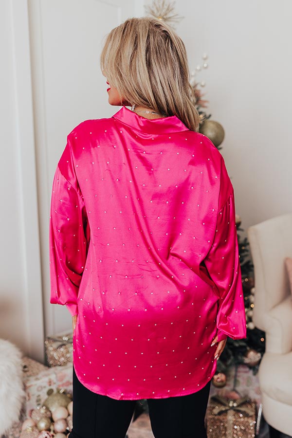 Milan Muse Rhinestone Satin Top In Hot Pink Curves Image - 2