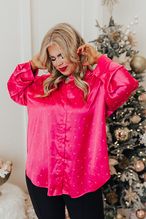 Milan Muse Rhinestone Satin Top In Hot Pink Curves Image - 1