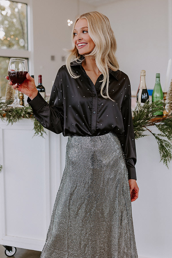 Milan Muse Rhinestone Satin Top In Black Image - 1