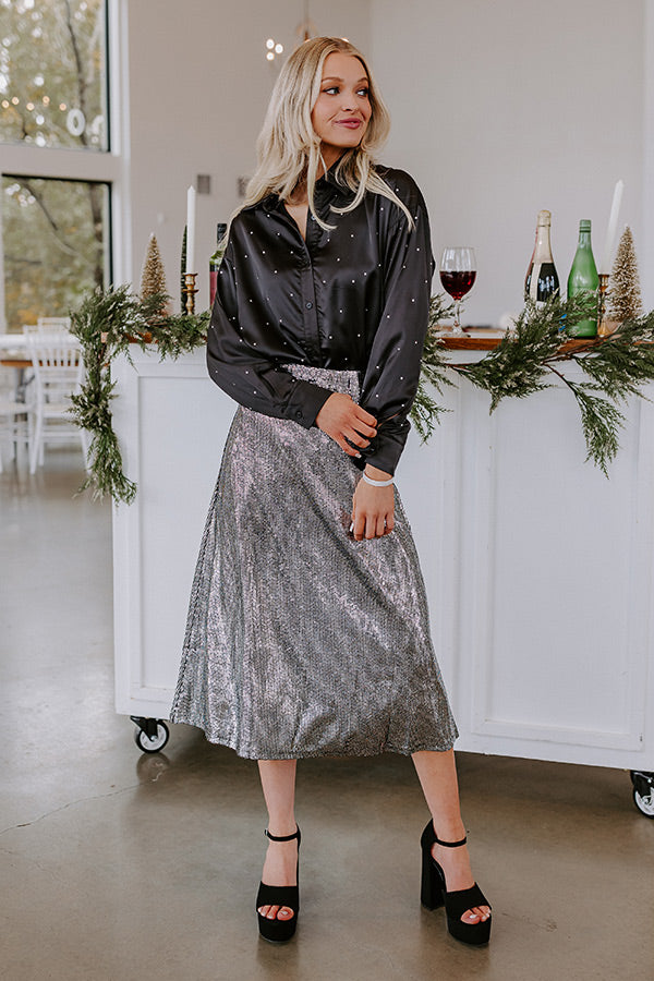 Milan Muse Rhinestone Satin Top In Black Image - 2