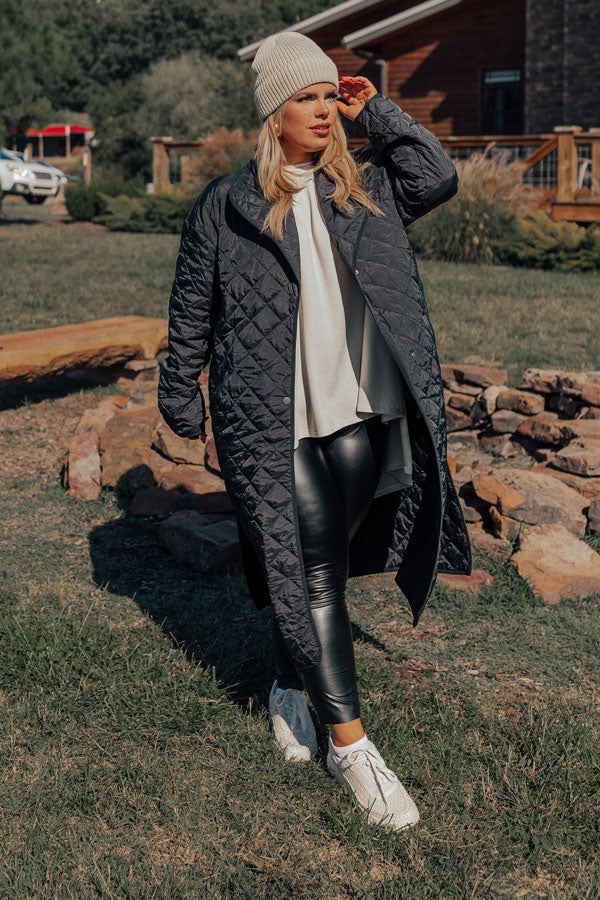 Chilly Wind Quilted Coat in Black Curves Image - 2