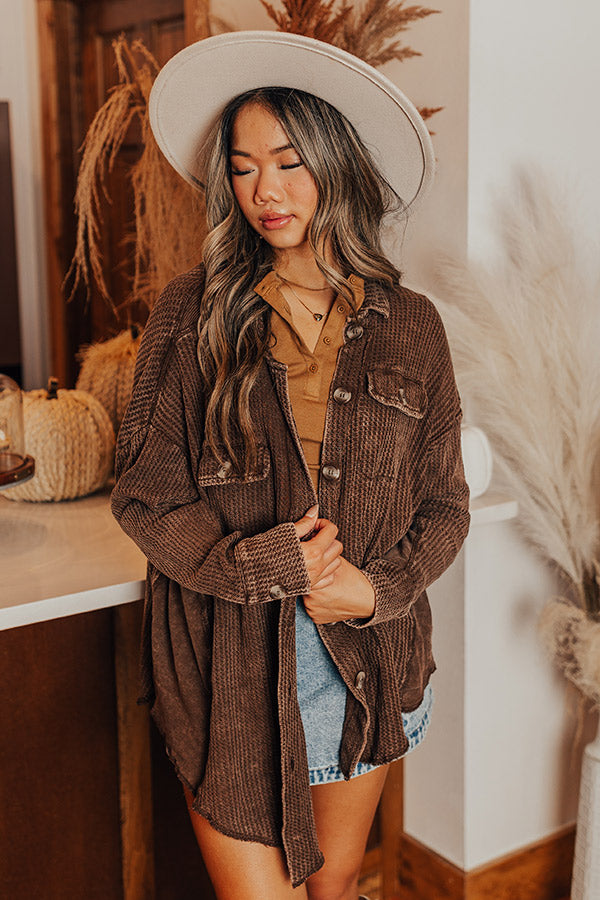 Denver Days Waffle Knit Button Up In Brown Image - 1