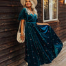 Boho Vibes Embroidered Velvet Midi in Teal Image - 1