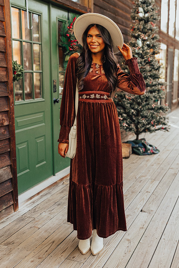 Autumn Date Night Velvet Embroidered Maxi Image - 1