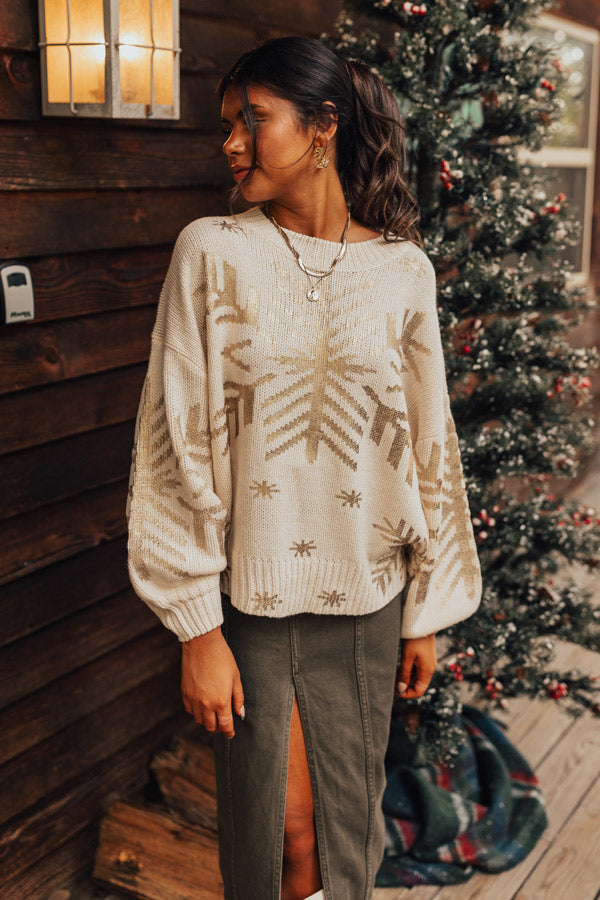 Falling Snowflakes Sweater In Cream Image - 2