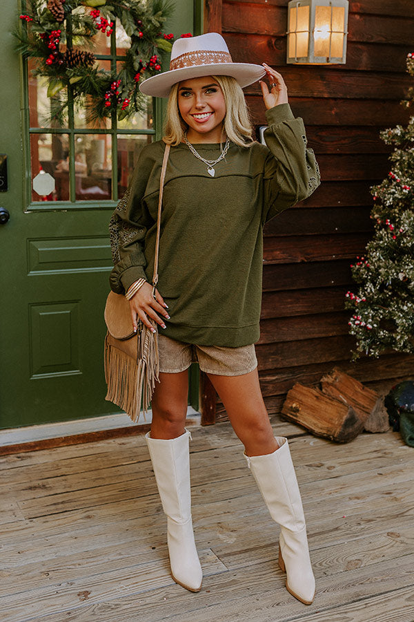 Ojai Afternoon Embroidered Top In Olive Image - 2