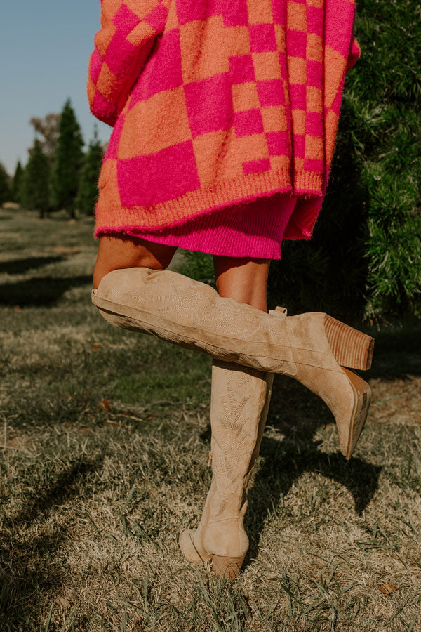 The Jessica Faux Suede Knee High Cowboy Boot in Iced Latte Image - 4