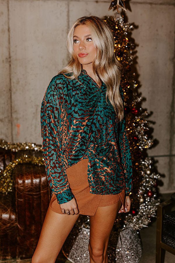 Modern Muse Velvet Burnout Top in Teal Image - 1