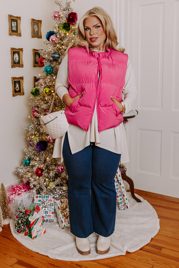 Cool Weather Inclined Puffer Vest in Bubblegum Pink Curves Image - 1