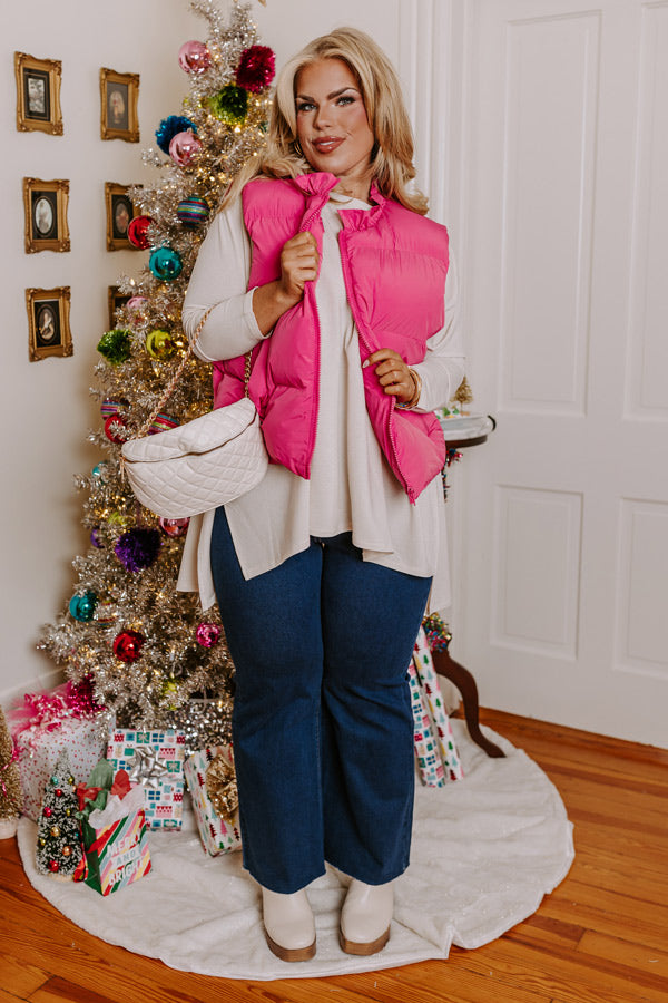Cool Weather Inclined Puffer Vest in Bubblegum Pink Curves Image - 2
