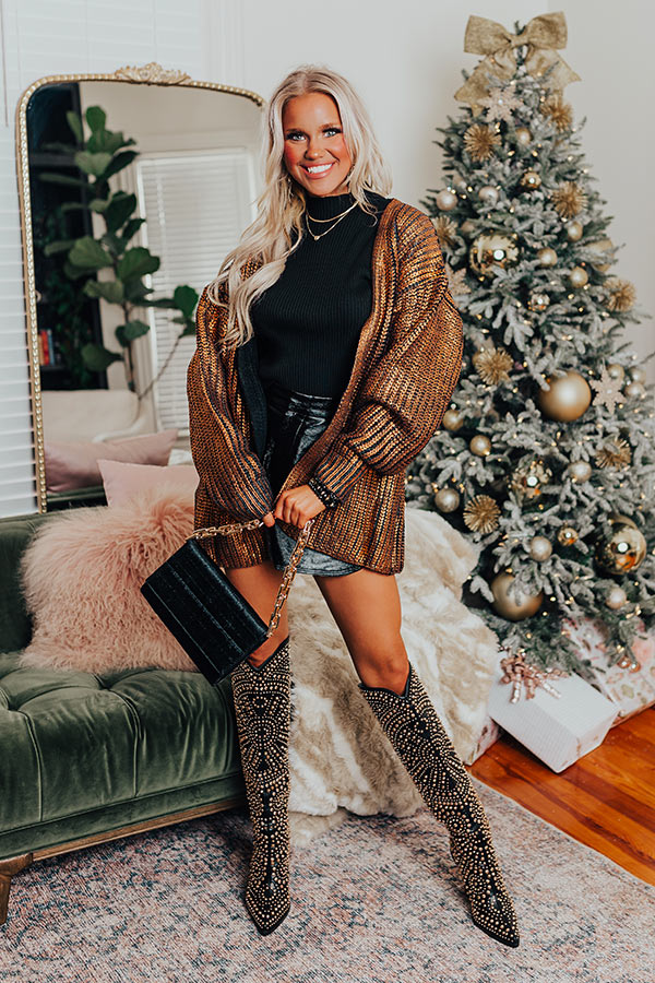 Toasty Times Metallic Knit Cardigan In Copper Image - 1