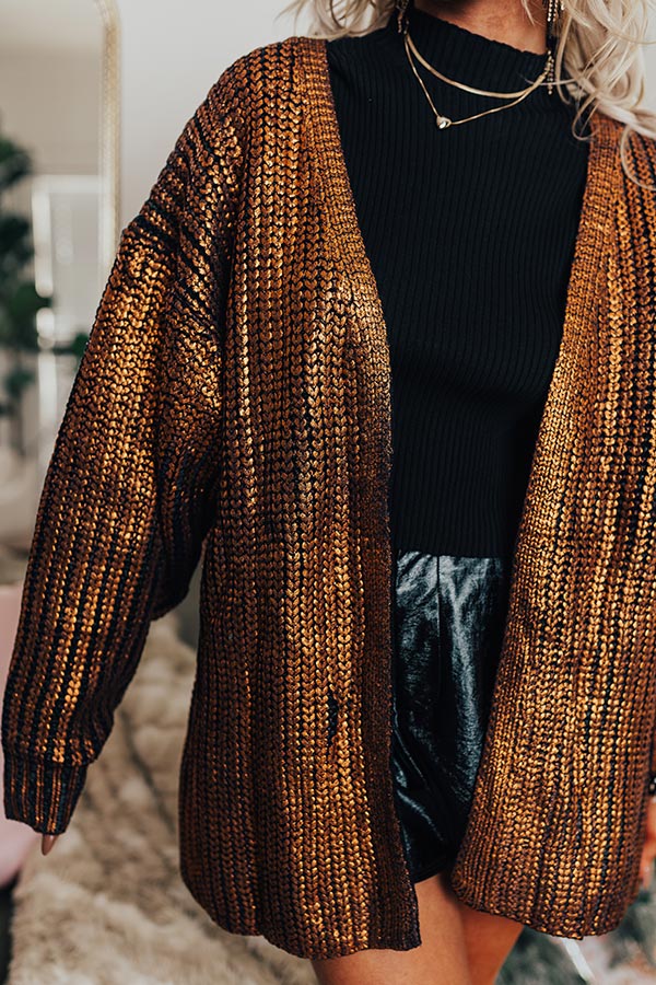 Toasty Times Metallic Knit Cardigan In Copper Image - 4
