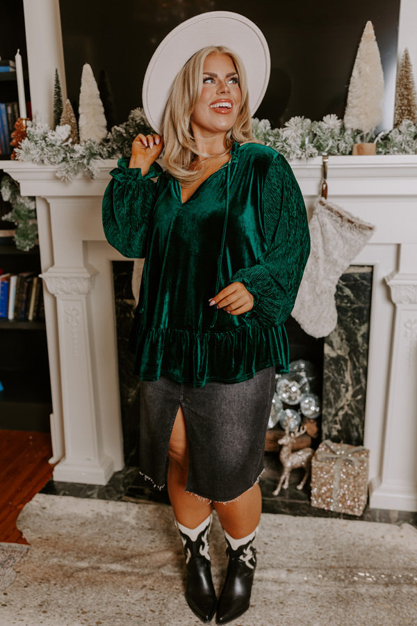 Statement Maker Velvet Top In Hunter Green Curves Image - 4