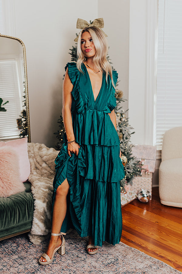 Seeking Champagne Pleated Maxi Dress In Hunter Green Image - 1