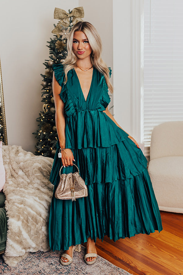 Seeking Champagne Pleated Maxi Dress In Hunter Green Image - 5