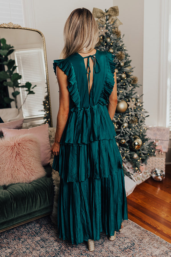 Seeking Champagne Pleated Maxi Dress In Hunter Green Image - 3