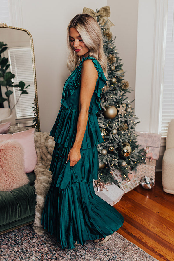 Seeking Champagne Pleated Maxi Dress In Hunter Green Image - 4