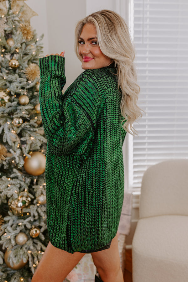 Toasty Times Metallic Knit Cardigan In Green Image - 3