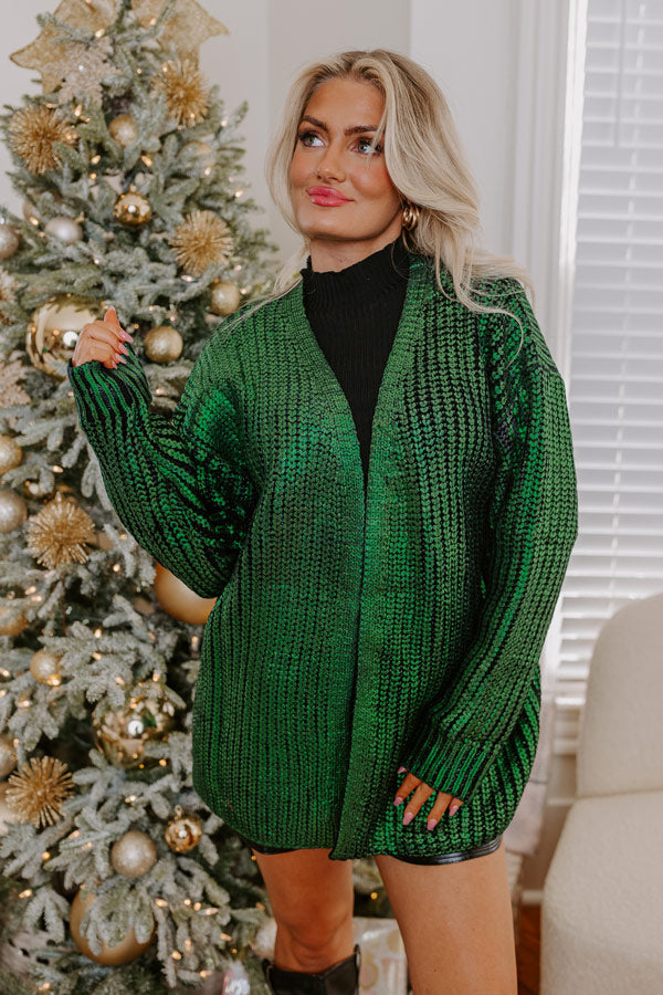 Toasty Times Metallic Knit Cardigan In Green Image - 2