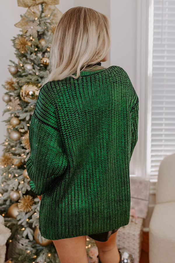 Toasty Times Metallic Knit Cardigan In Green Image - 5