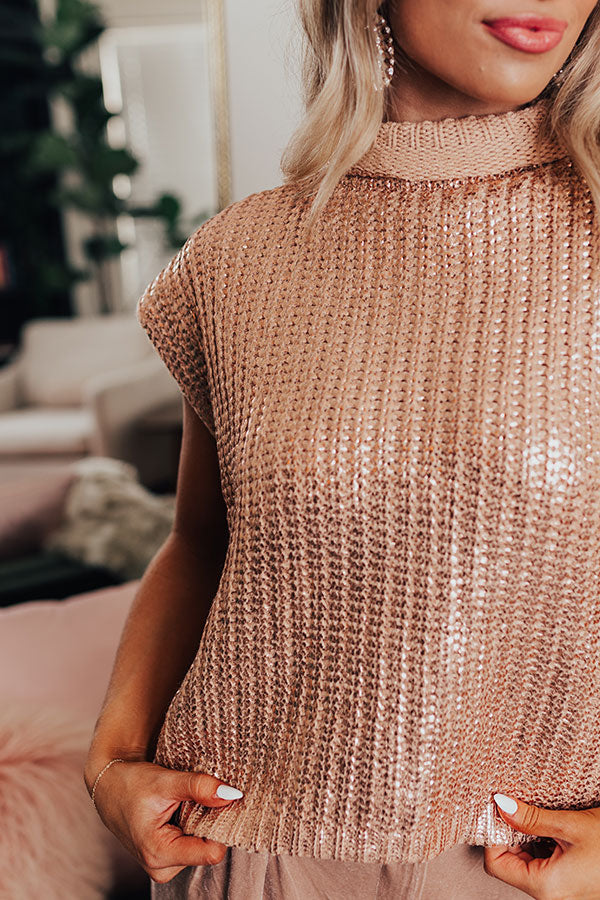 Wine Tasting Metallic Sweater Top in Rose Gold Image - 5