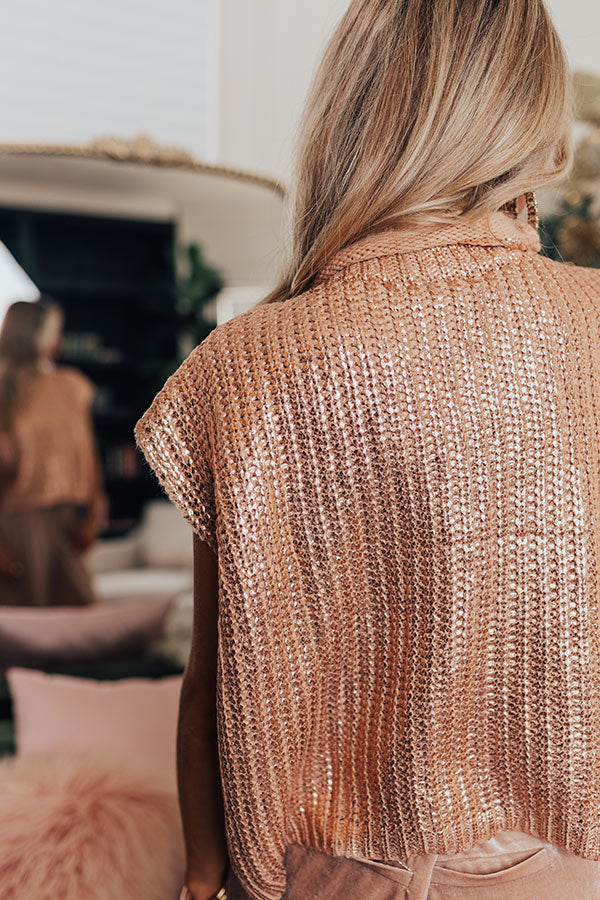Wine Tasting Metallic Sweater Top in Rose Gold Image - 3