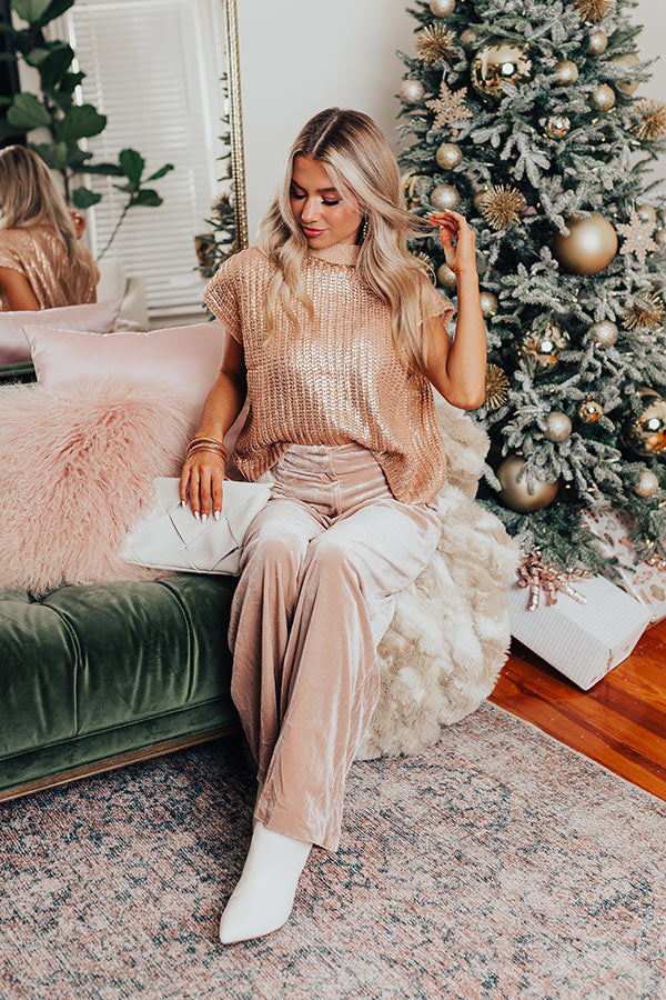 Wine Tasting Metallic Sweater Top in Rose Gold Image - 1