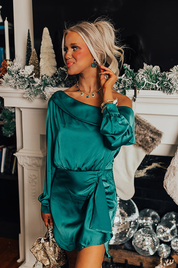 Statement Maker Satin Mini Dress In Hunter Green Image - 4