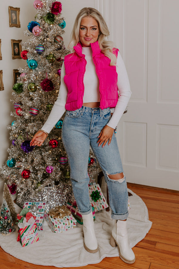Morning Escape Puffer Vest In Hot Pink Image - 1
