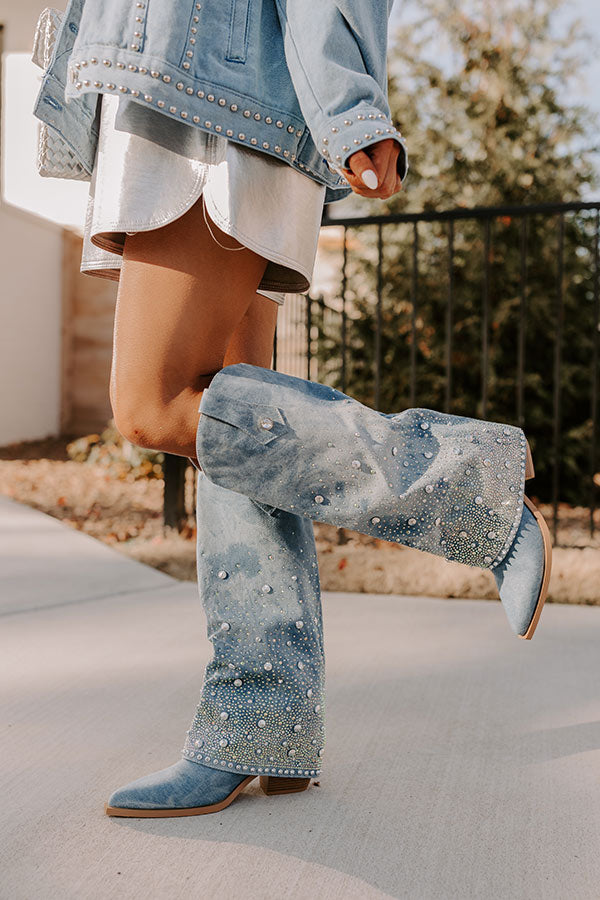 The Salute Embellished Denim Cowboy Boot Image - 1