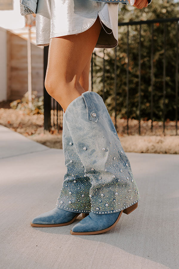 The Salute Embellished Denim Cowboy Boot Image - 2
