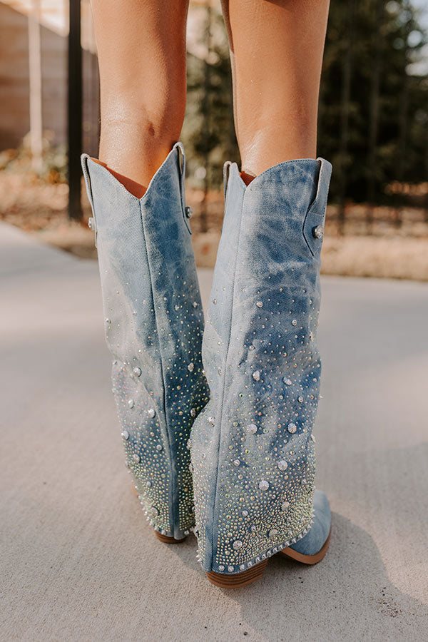 The Salute Embellished Denim Cowboy Boot Image - 3