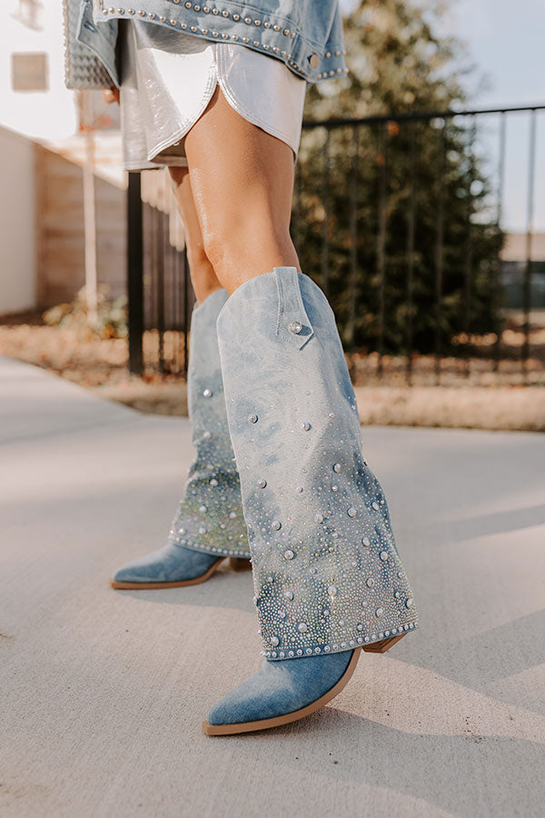 The Salute Embellished Denim Cowboy Boot Image - 4
