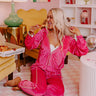Material Girl Embellished Velour Sweater in Hot Pink Image - 1