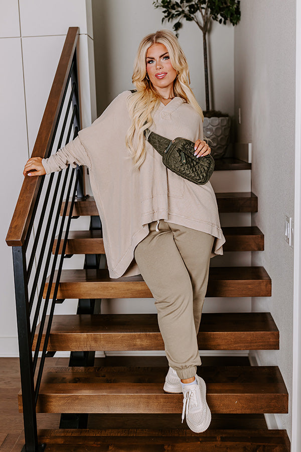 Latte Sipping Mineral Wash Oversized Hoodie in Beige Curves