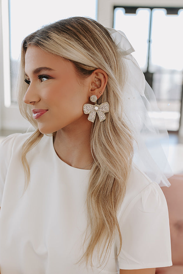 Bows And Kisses Beaded Earrings Silver
