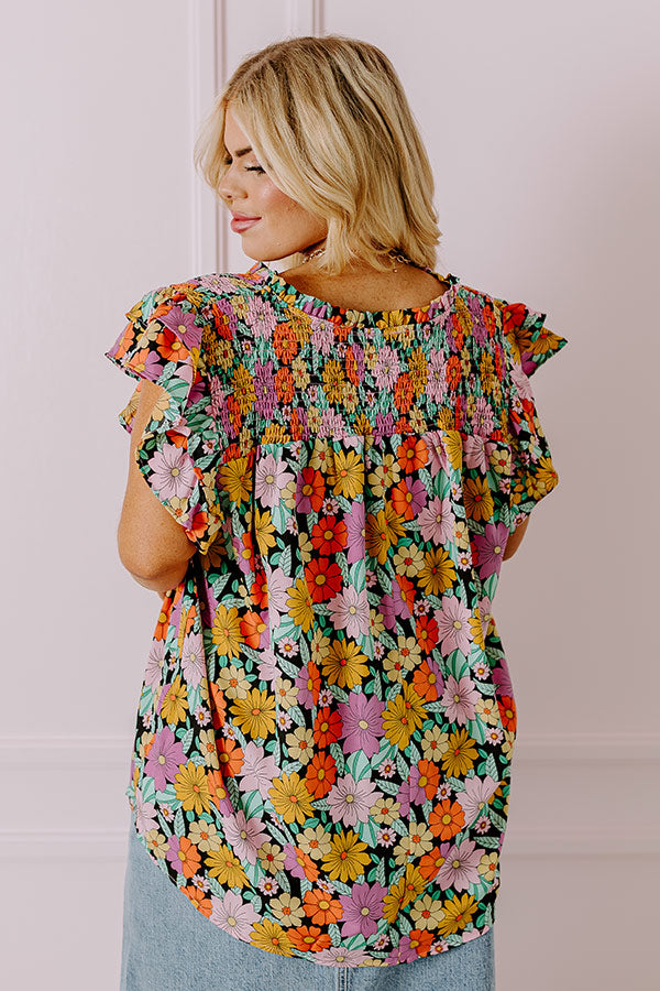 Floral Galore Shift Top In Black Curves Image - 3