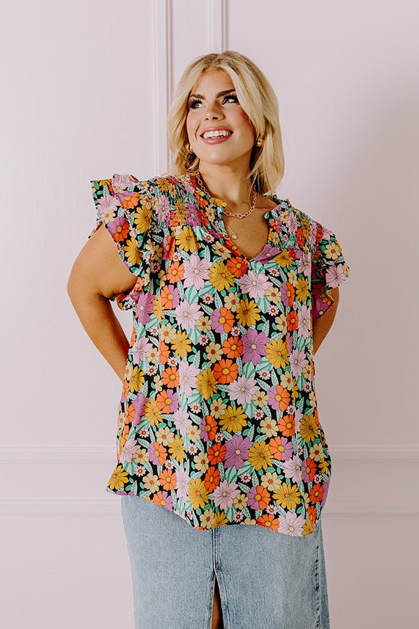 Floral Galore Shift Top In Black Curves Image - 1