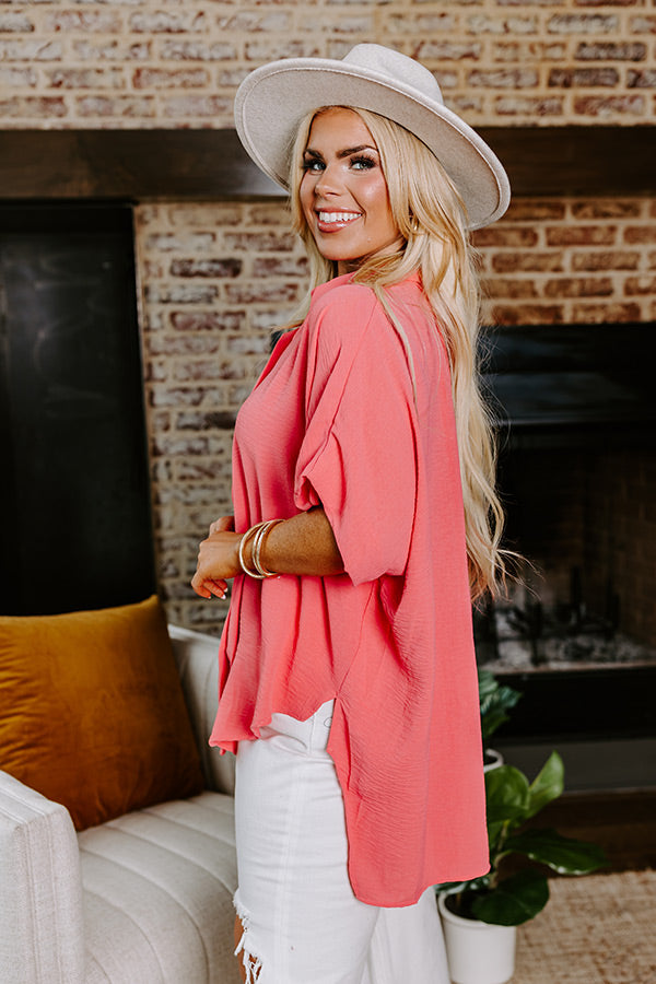 Destined For Decadence Button Up In Coral Curves Image - 5