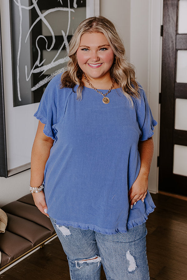 Open Book Frayed Shift Top In Dark Periwinkle Curves Image - 2