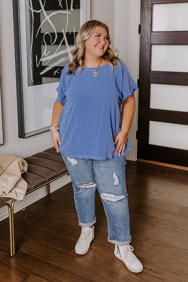 Open Book Frayed Shift Top In Dark Periwinkle Curves Image - 1