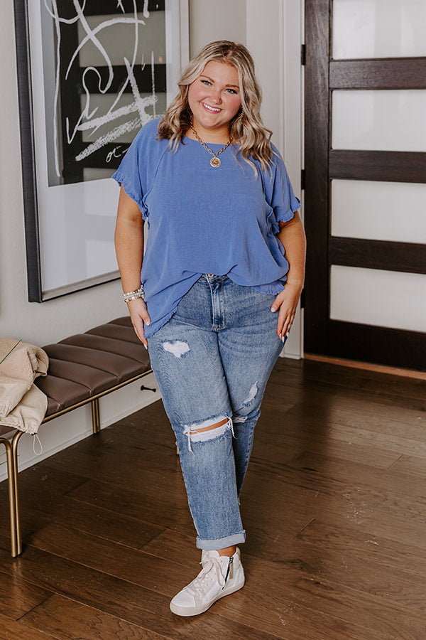 Open Book Frayed Shift Top In Dark Periwinkle Curves Image - 4