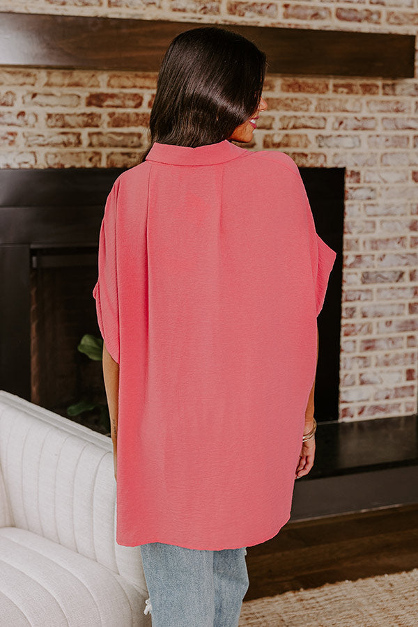 Destined For Decadence Button Up In Coral Image - 4