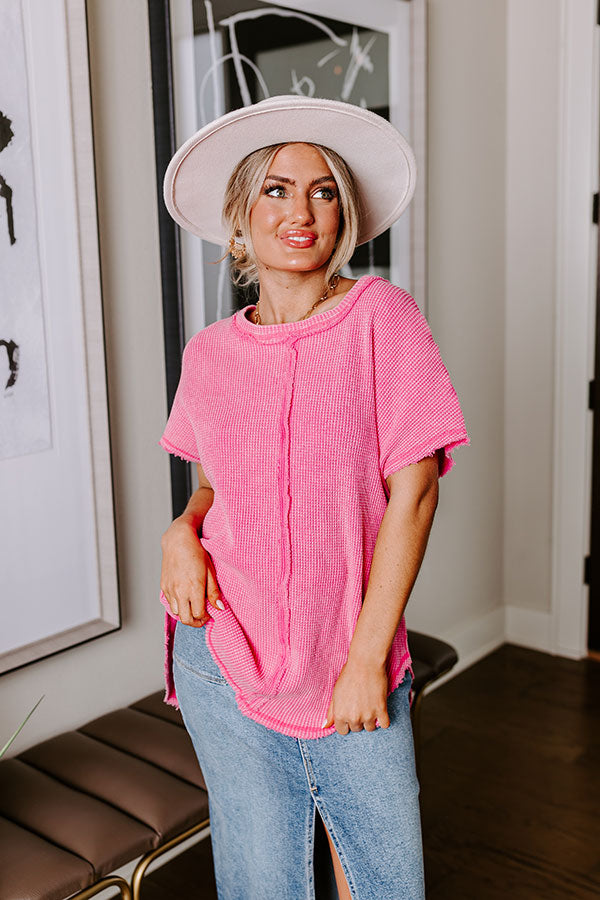Visions Of You Waffle Knit Top In Pink Image - 4